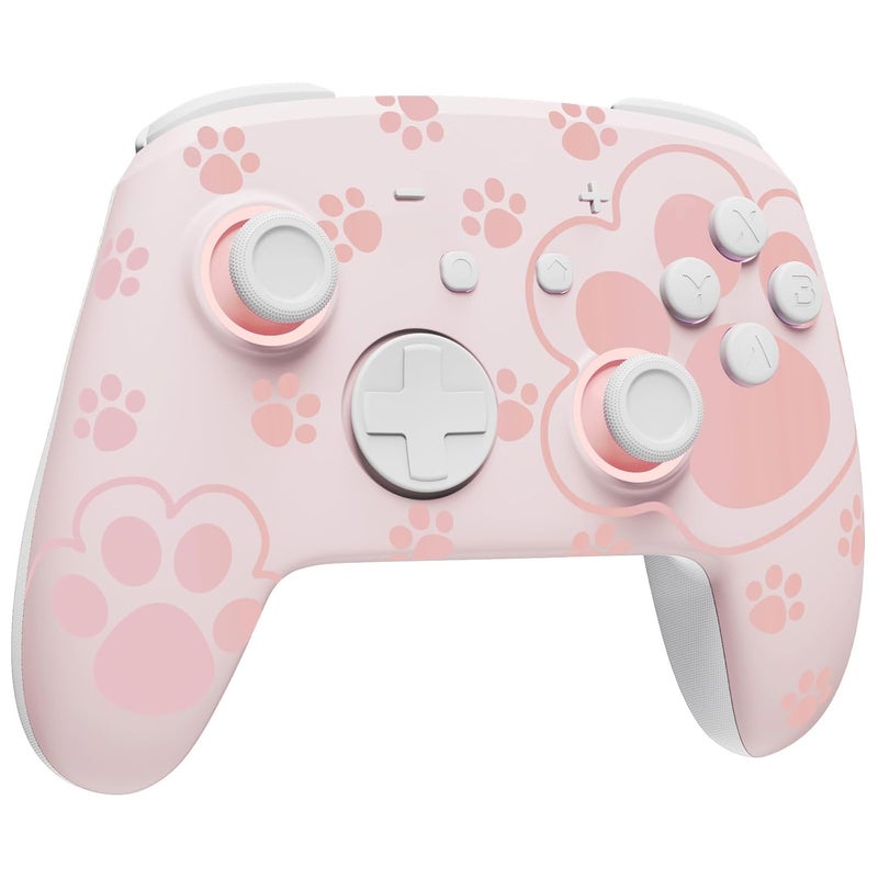 FUNLAB Cute Switch Pro Controller Wireless Compatible with Nintendo Switch 2/OLED/Lite, Grily Hall Effect Controller, Firefly Bluetooth Remote Gamepad Pink with 7 LED Colors/Paddle/Turbo- Cat Paw Pattern - Image 1